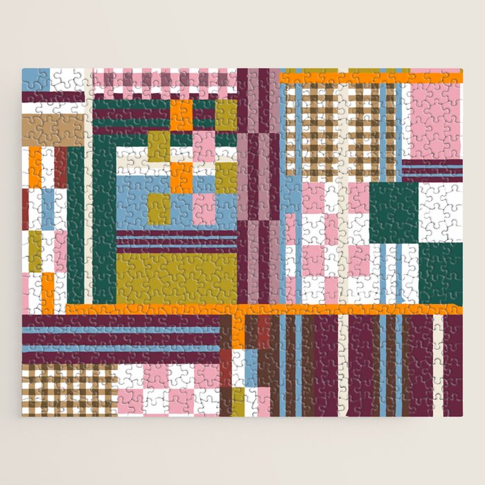 Retro Plaid Patchwork Collage Jigsaw Puzzle Gallery Image 1