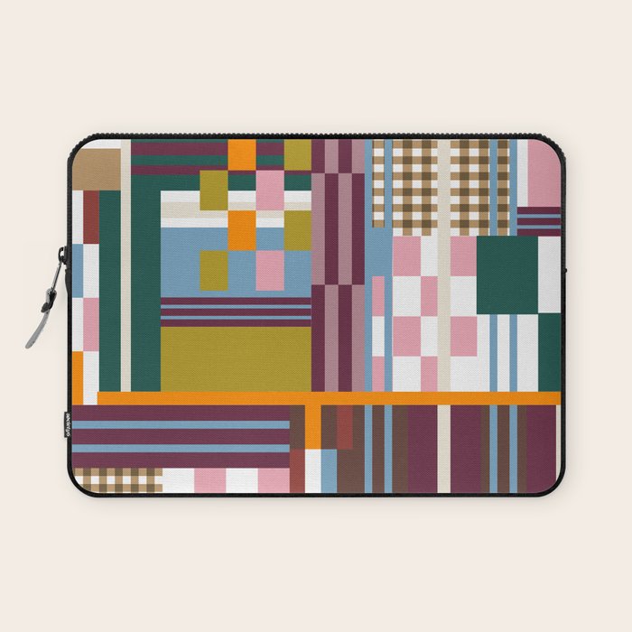 Retro Plaid Patchwork Collage Laptop Sleeve Gallery Image 1