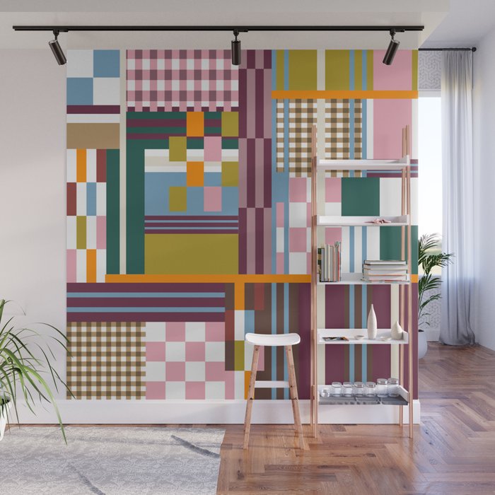 Retro Plaid Patchwork Collage Wall Mural Gallery Image 1