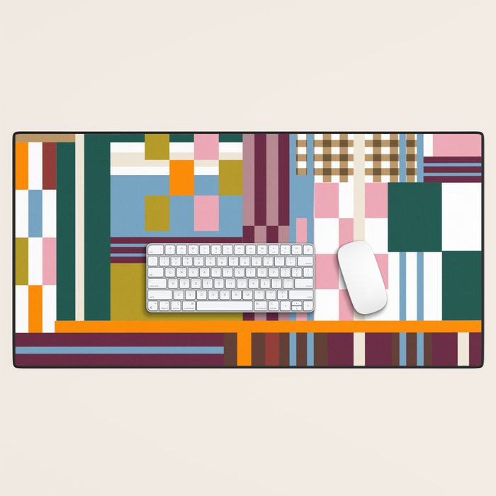 Retro Plaid Patchwork Collage Desk Mat Gallery Image 1