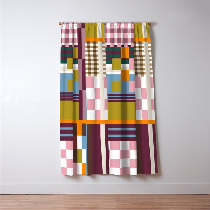 Retro Plaid Patchwork Collage Window Curtain Gallery Image 3