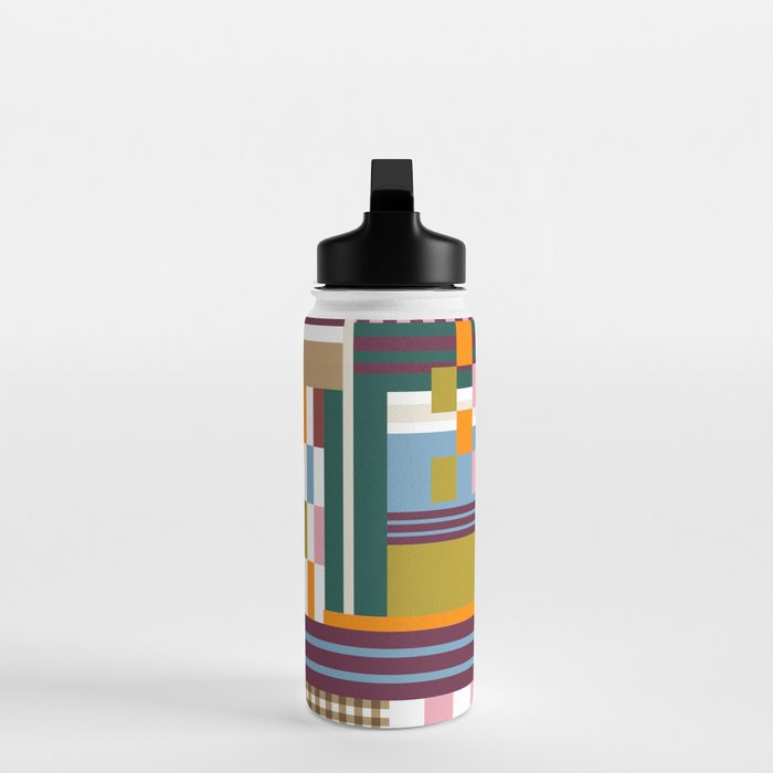 Retro Plaid Patchwork Collage Water Bottle Gallery Image 3