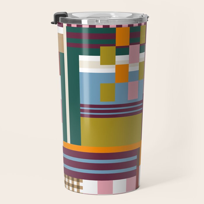 Retro Plaid Patchwork Collage Travel Mug Gallery Image 3