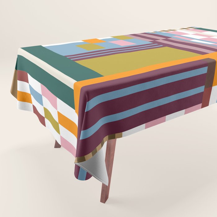 Retro Plaid Patchwork Collage Tablecloth Gallery Image 1