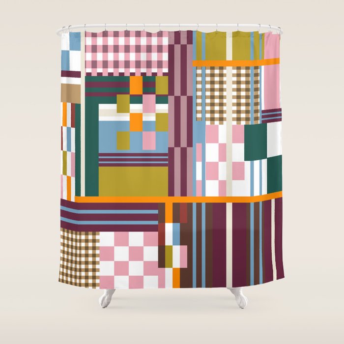 Retro Plaid Patchwork Collage Shower Curtain Gallery Image 1