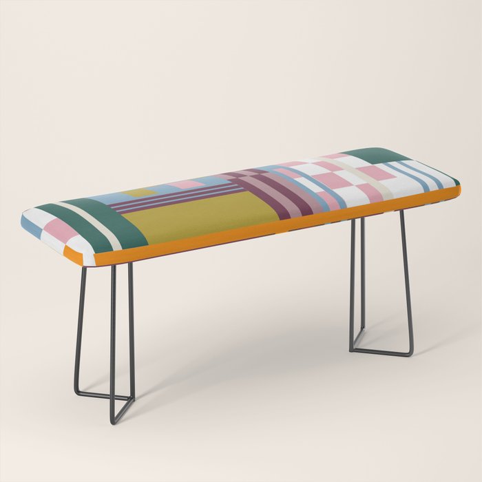 Retro Plaid Patchwork Collage Bench Gallery Image 1