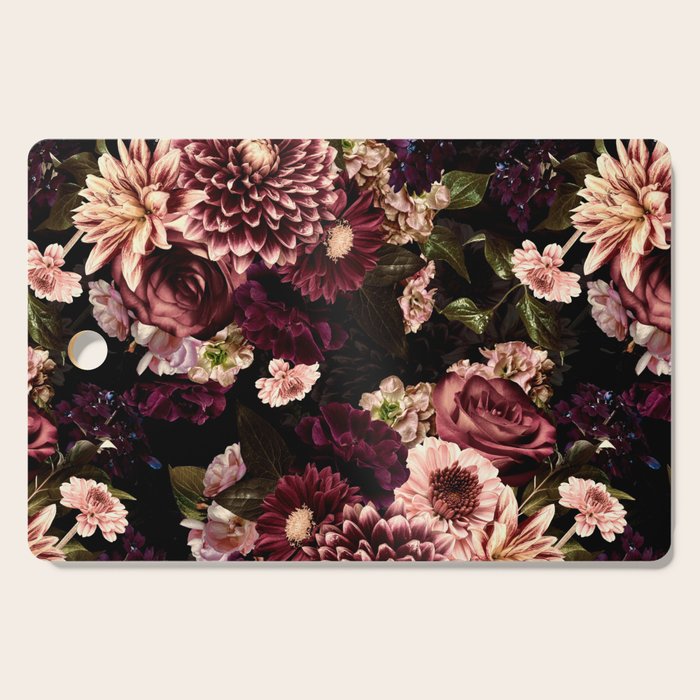 Vintage & Shabby Chic- Real Chrysanthemums Lush Midnight Flowers Botanical Garden Cutting Board Gallery Image 1