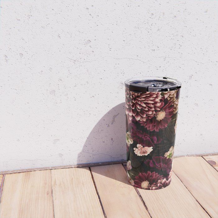 Vintage & Shabby Chic- Real Chrysanthemums Lush Midnight Flowers Botanical Garden Travel Mug Gallery Image 4
