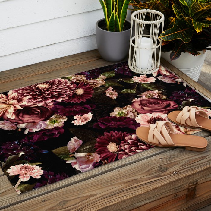 Vintage & Shabby Chic- Real Chrysanthemums Lush Midnight Flowers Botanical Garden Outdoor Rug Gallery Image 2