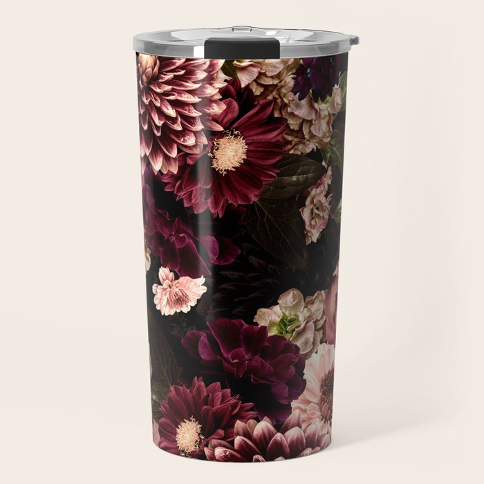 Vintage & Shabby Chic- Real Chrysanthemums Lush Midnight Flowers Botanical Garden Travel Mug Gallery Image 1