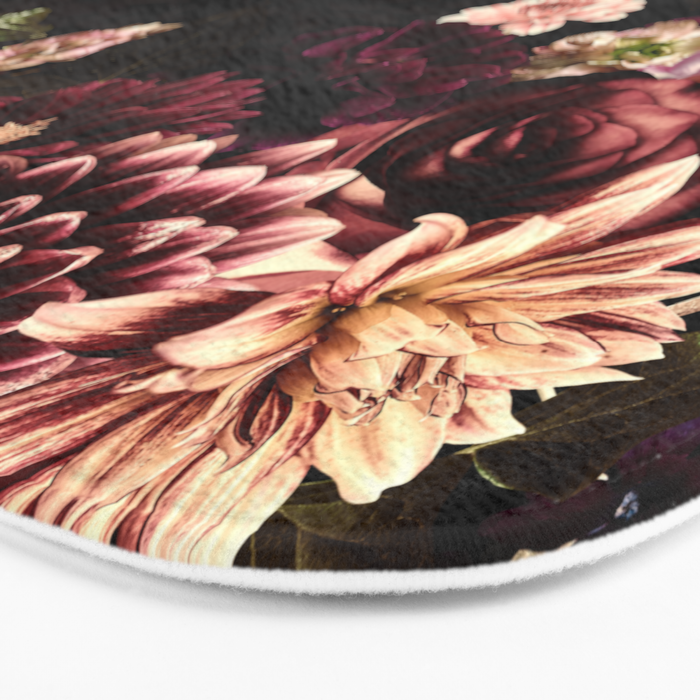 Vintage & Shabby Chic- Real Chrysanthemums Lush Midnight Flowers Botanical Garden Bath Mat Gallery Image 3