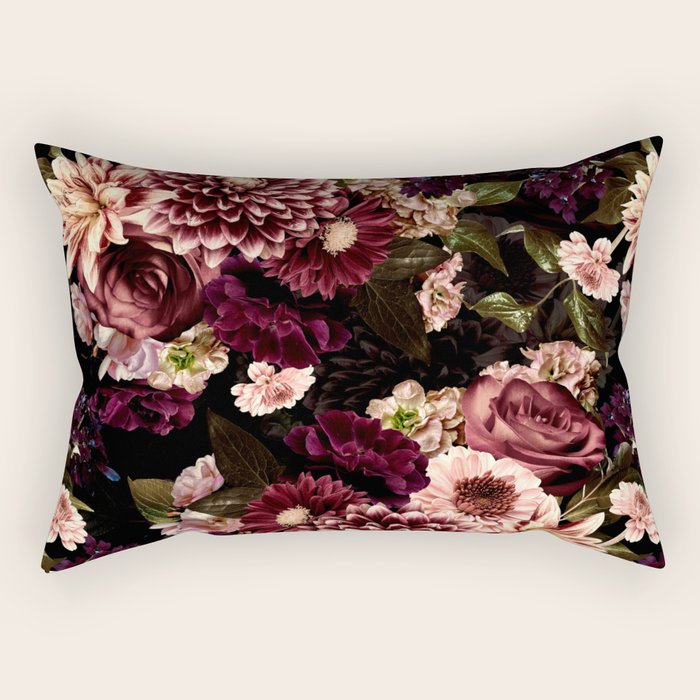 Vintage & Shabby Chic- Real Chrysanthemums Lush Midnight Flowers Botanical Garden Rectangular Pillow Gallery Image 1
