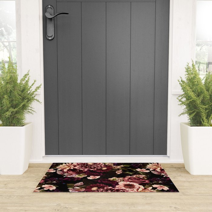 Vintage & Shabby Chic- Real Chrysanthemums Lush Midnight Flowers Botanical Garden Welcome Mat Gallery Image 3