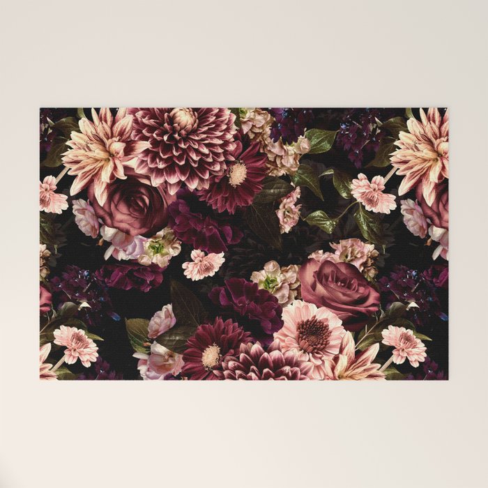 Vintage & Shabby Chic- Real Chrysanthemums Lush Midnight Flowers Botanical Garden Welcome Mat Gallery Image 1