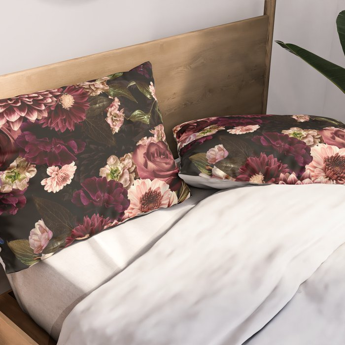 Vintage & Shabby Chic- Real Chrysanthemums Lush Midnight Flowers Botanical Garden Pillow Sham Gallery Image 2