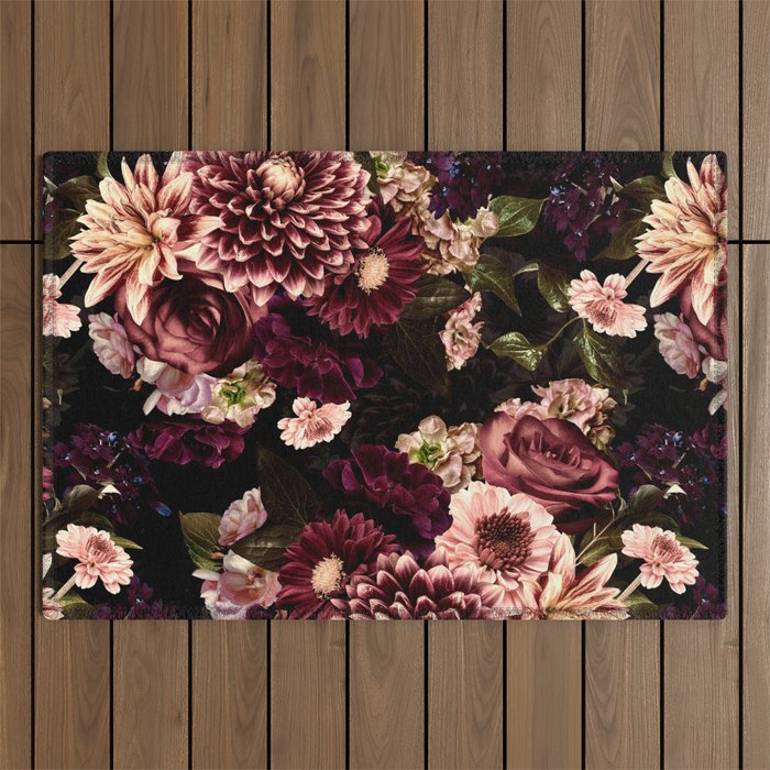Vintage & Shabby Chic- Real Chrysanthemums Lush Midnight Flowers Botanical Garden Outdoor Rug Gallery Image 1