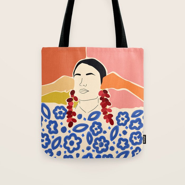 Trends, Bohemian Abstract Matisse Woman, Fashion Grapes Eclectic Illustration, Colorful Boho Contemporary Modern  Tote Bag Gallery Image 1