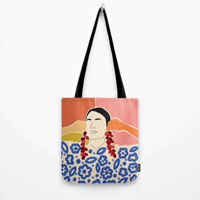 Trends, Bohemian Abstract Matisse Woman, Fashion Grapes Eclectic Illustration, Colorful Boho Contemporary Modern  Tote Bag Gallery Image 2