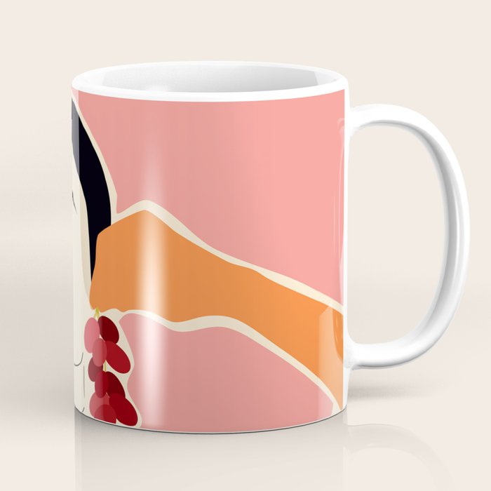 Trends, Bohemian Abstract Matisse Woman, Fashion Grapes Eclectic Illustration, Colorful Boho Contemporary Modern  Coffee Mug Gallery Image 1