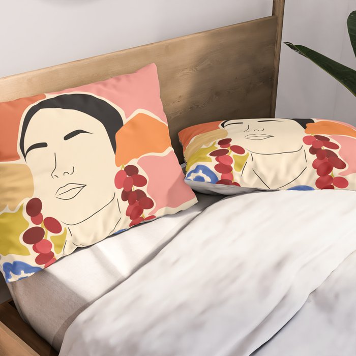 Trends, Bohemian Abstract Matisse Woman, Fashion Grapes Eclectic Illustration, Colorful Boho Contemporary Modern  Pillow Sham Gallery Image 2