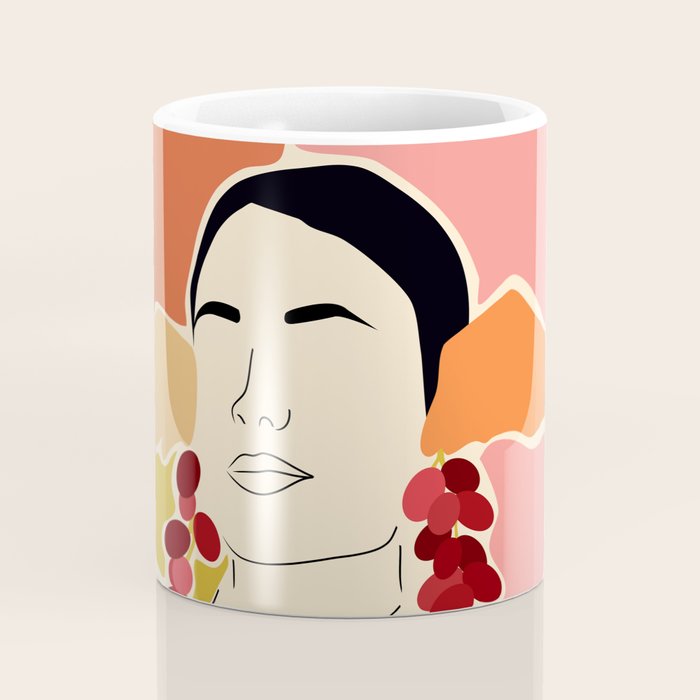 Trends, Bohemian Abstract Matisse Woman, Fashion Grapes Eclectic Illustration, Colorful Boho Contemporary Modern  Coffee Mug Gallery Image 4