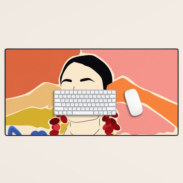Trends, Bohemian Abstract Matisse Woman, Fashion Grapes Eclectic Illustration, Colorful Boho Contemporary Modern  Desk Mat Gallery Image 1