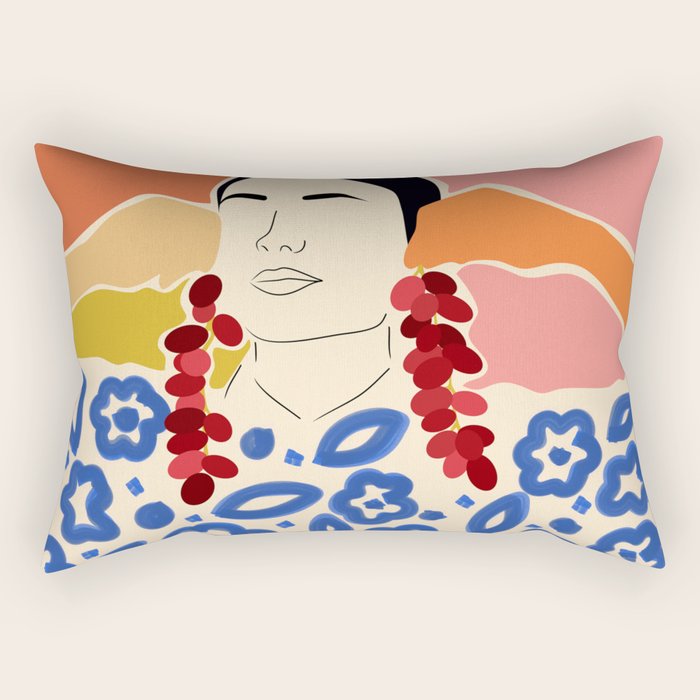 Trends, Bohemian Abstract Matisse Woman, Fashion Grapes Eclectic Illustration, Colorful Boho Contemporary Modern  Rectangular Pillow Gallery Image 1