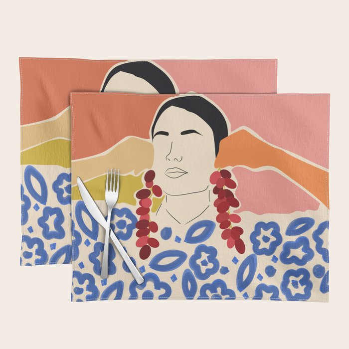 Trends, Bohemian Abstract Matisse Woman, Fashion Grapes Eclectic Illustration, Colorful Boho Contemporary Modern  Placemat Gallery Image 1