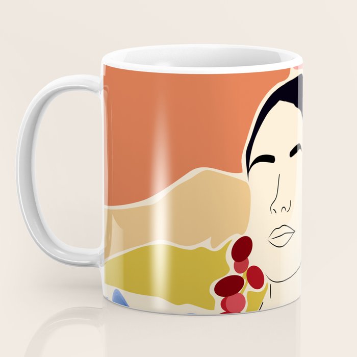 Trends, Bohemian Abstract Matisse Woman, Fashion Grapes Eclectic Illustration, Colorful Boho Contemporary Modern  Coffee Mug Gallery Image 3
