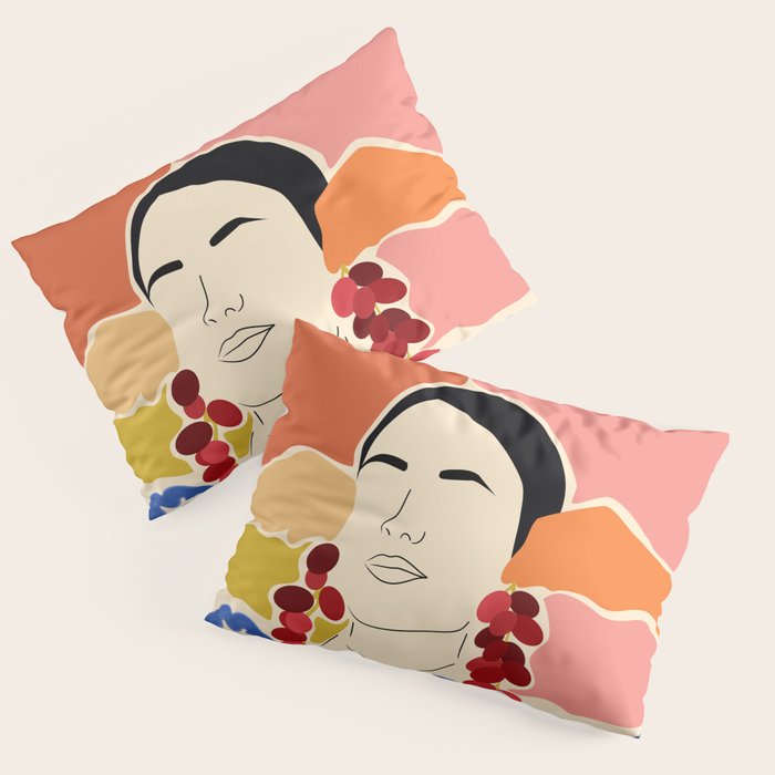 Trends, Bohemian Abstract Matisse Woman, Fashion Grapes Eclectic Illustration, Colorful Boho Contemporary Modern  Pillow Sham Gallery Image 1