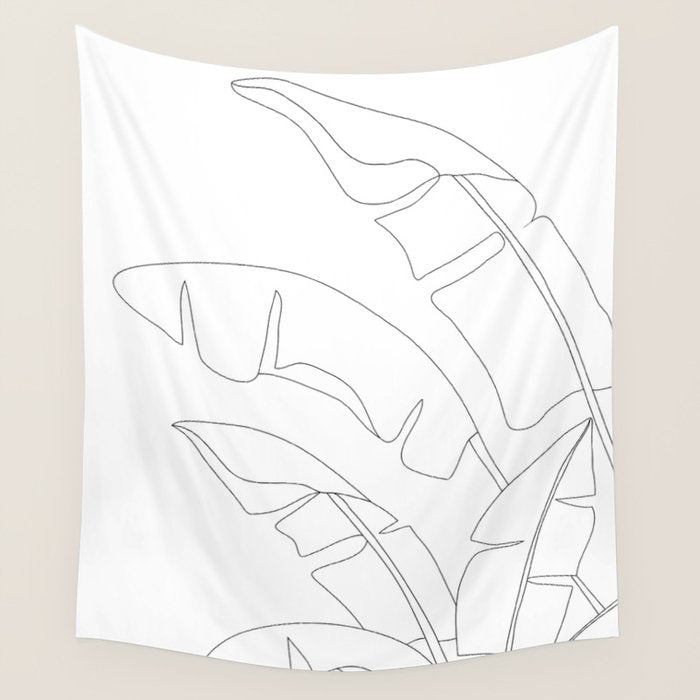 Minimal Line Art Banana Leaves Wall Tapestry Gallery Image 1