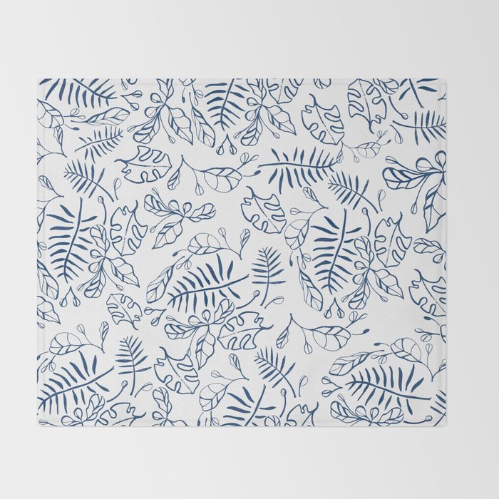 Tropical Plant Boho Chinoiserie Blue and White Throw Blanket Gallery Image 2