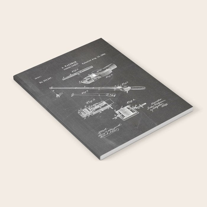 Fishing Rod Patent - Fishing Art - Black Chalkboard Notebook Gallery Image 2