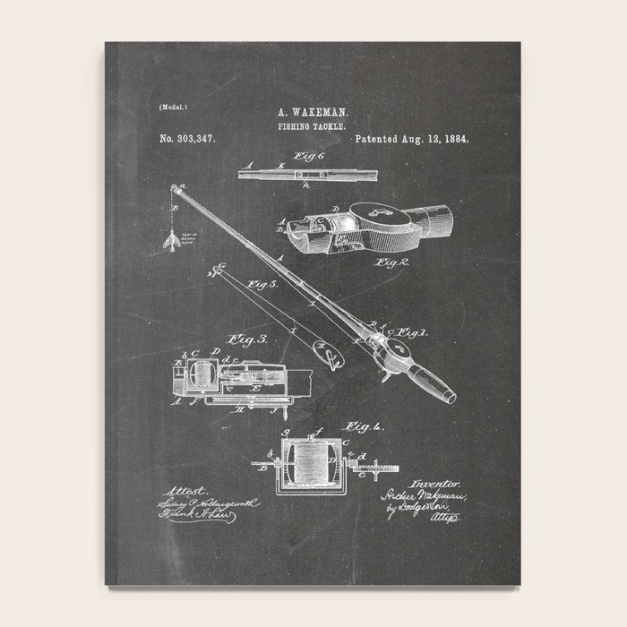 Fishing Rod Patent - Fishing Art - Black Chalkboard Notebook Gallery Image 4