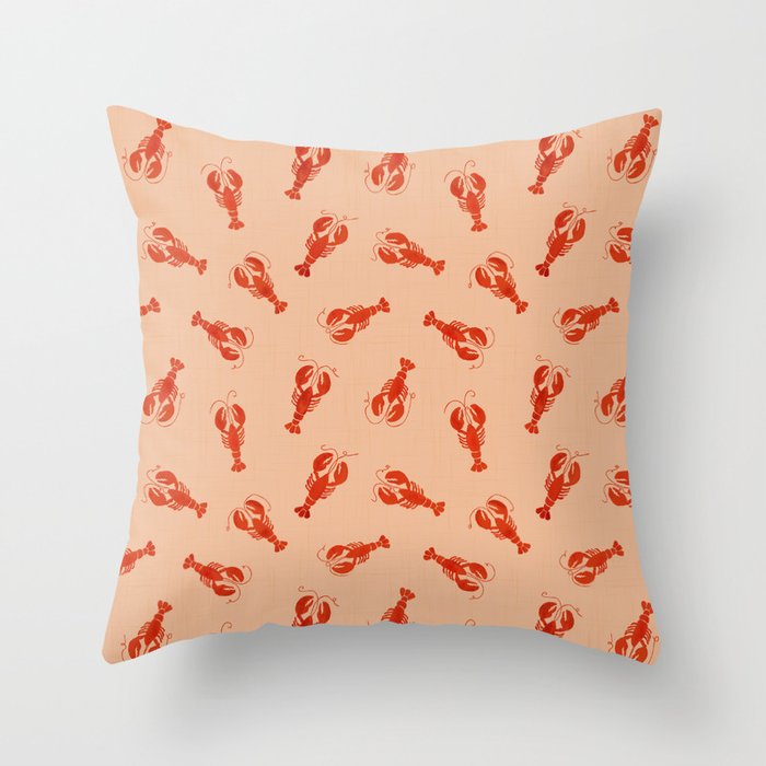 Classic Red Lobsters Pattern On Peach Throw Pillow Gallery Image 1