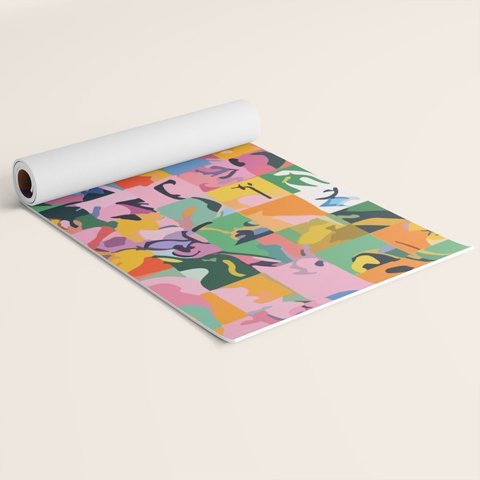 Life On a Checkboard, Abstract Maximalism Eclectic Painting, Bohemian Pop of Color Illustration  Yoga Mat Gallery Image 2
