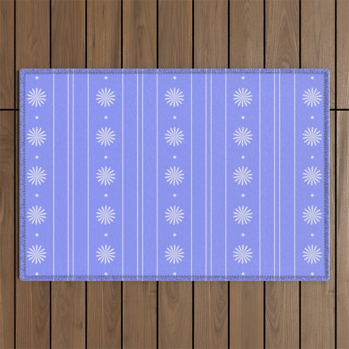 Daisy Stripes Cozy Cottage Pattern in Periwinkle Purple Outdoor Rug Gallery Image 1