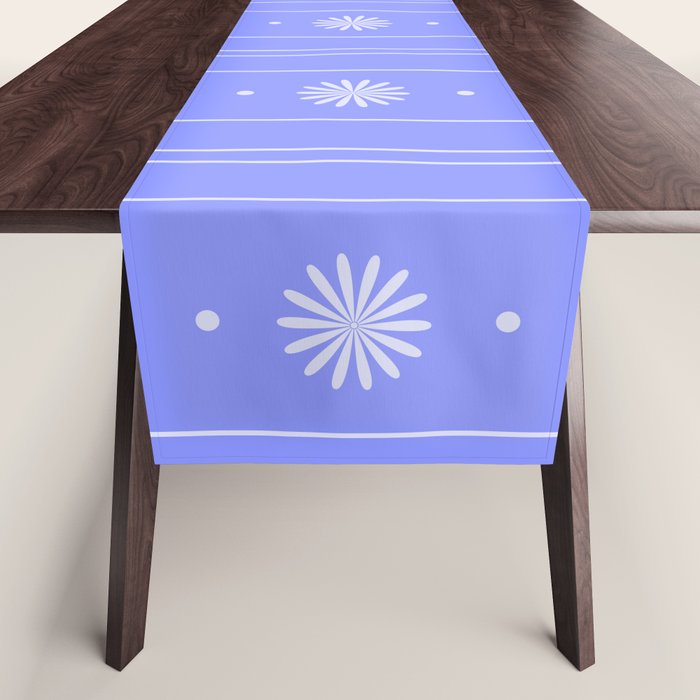 Daisy Stripes Cozy Cottage Pattern in Periwinkle Purple Table Runner Gallery Image 1