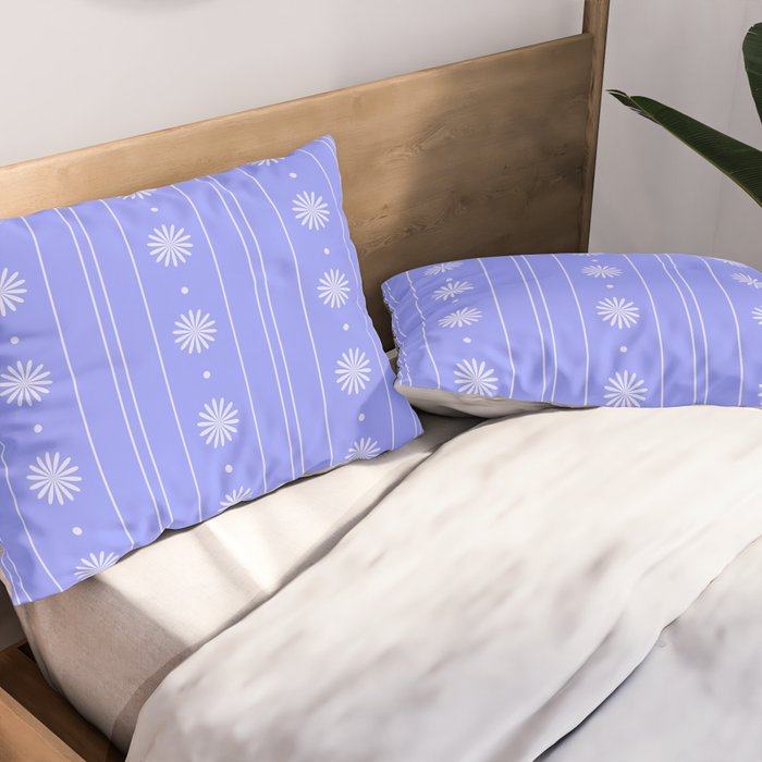 Daisy Stripes Cozy Cottage Pattern in Periwinkle Purple Pillow Sham Gallery Image 2