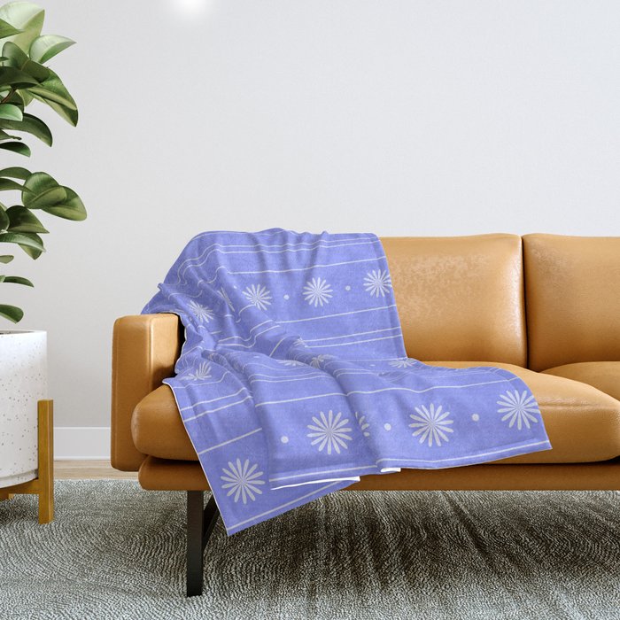Daisy Stripes Cozy Cottage Pattern in Periwinkle Purple Throw Blanket Gallery Image 1