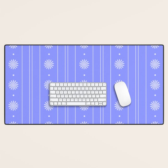 Daisy Stripes Cozy Cottage Pattern in Periwinkle Purple Desk Mat Gallery Image 1