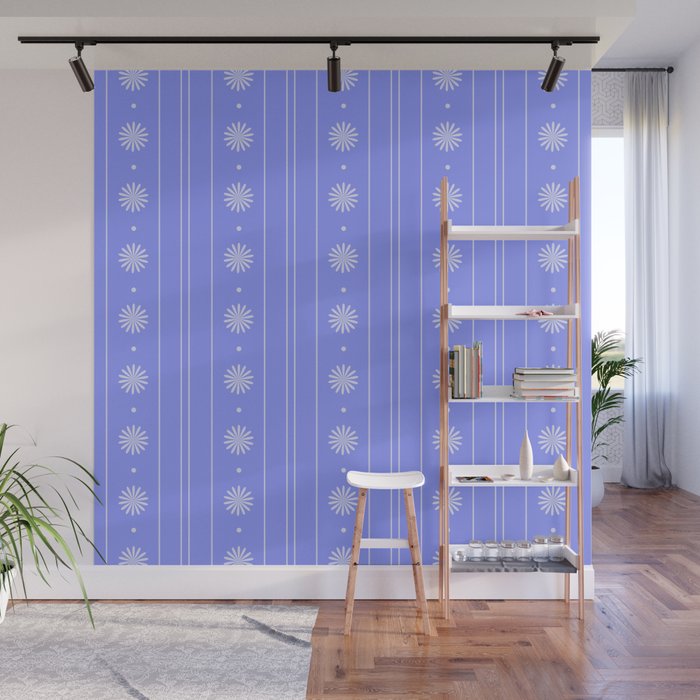 Daisy Stripes Cozy Cottage Pattern in Periwinkle Purple Wall Mural Gallery Image 1