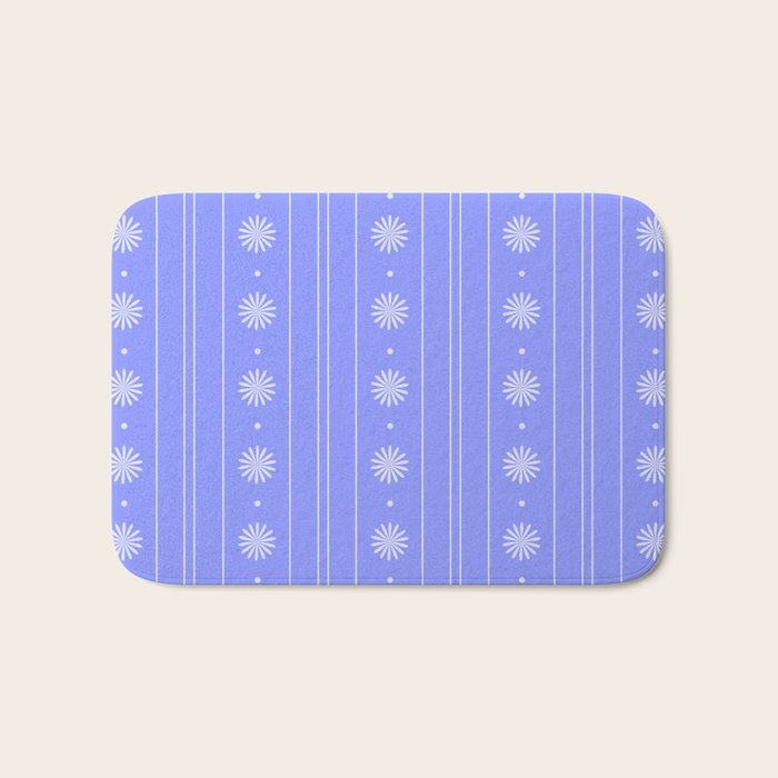 Daisy Stripes Cozy Cottage Pattern in Periwinkle Purple Bath Mat Gallery Image 1