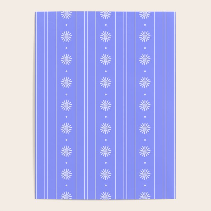 Daisy Stripes Cozy Cottage Pattern in Periwinkle Purple Poster Gallery Image 1