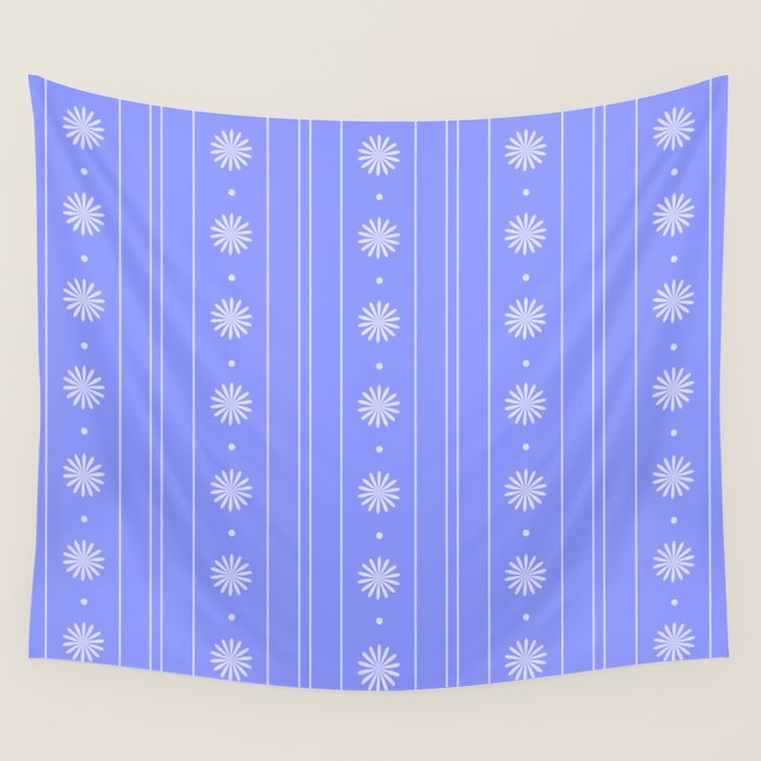Daisy Stripes Cozy Cottage Pattern in Periwinkle Purple Wall Tapestry Gallery Image 4