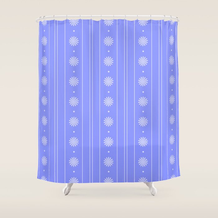 Daisy Stripes Cozy Cottage Pattern in Periwinkle Purple Shower Curtain Gallery Image 1