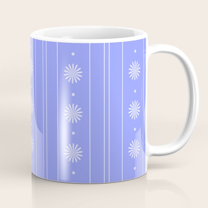 Daisy Stripes Cozy Cottage Pattern in Periwinkle Purple Coffee Mug Gallery Image 1