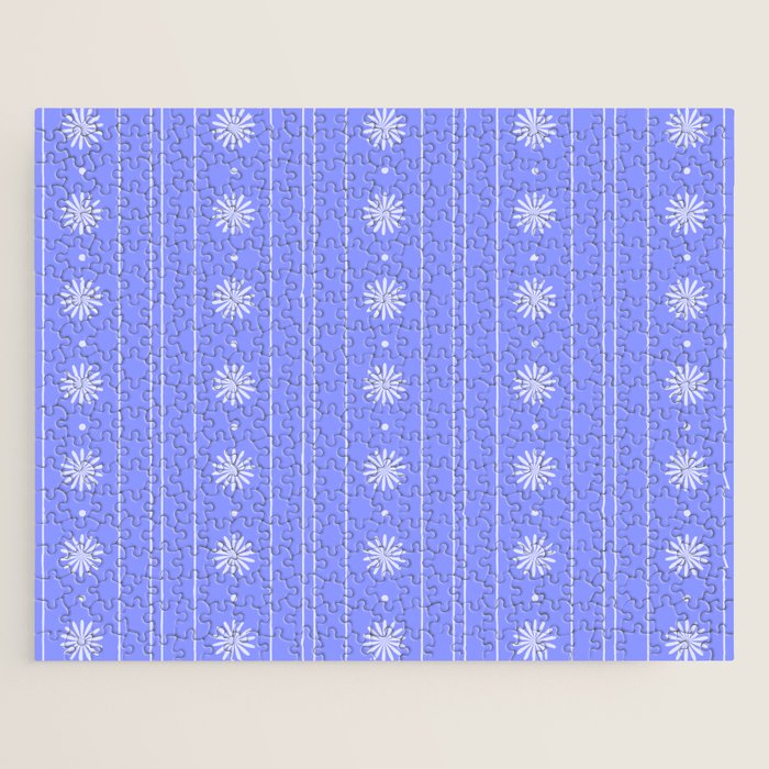 Daisy Stripes Cozy Cottage Pattern in Periwinkle Purple Jigsaw Puzzle Gallery Image 1
