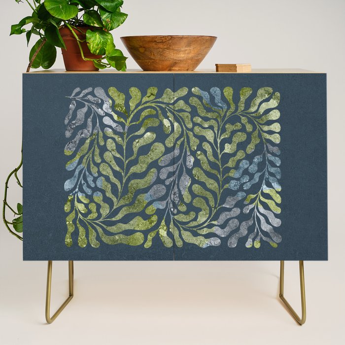 Endless Dark Leaf Illustration 1.2 Celestial Blue-Green Credenza Gallery Image 1