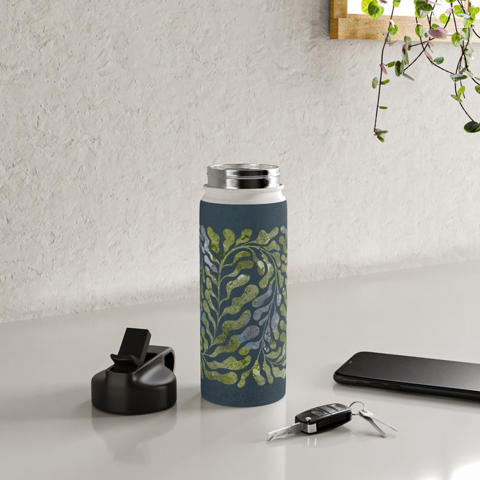 Endless Dark Leaf Illustration 1.2 Celestial Blue-Green Water Bottle Gallery Image 4